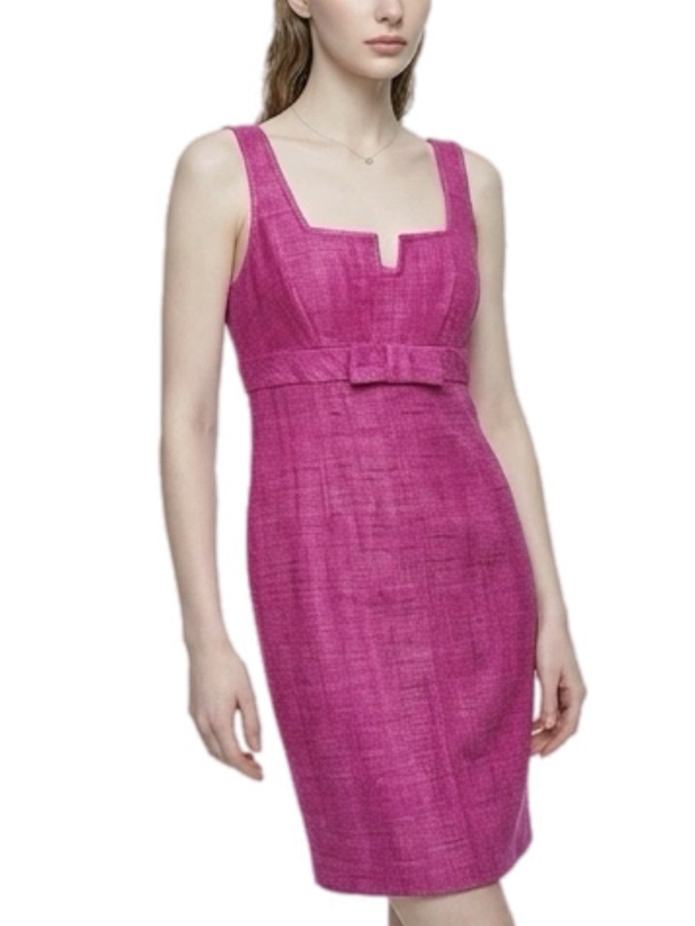 Trina Turk Fuchsia Square-Neck Sheath Dress Size 4 P2P 17” 100% Silk